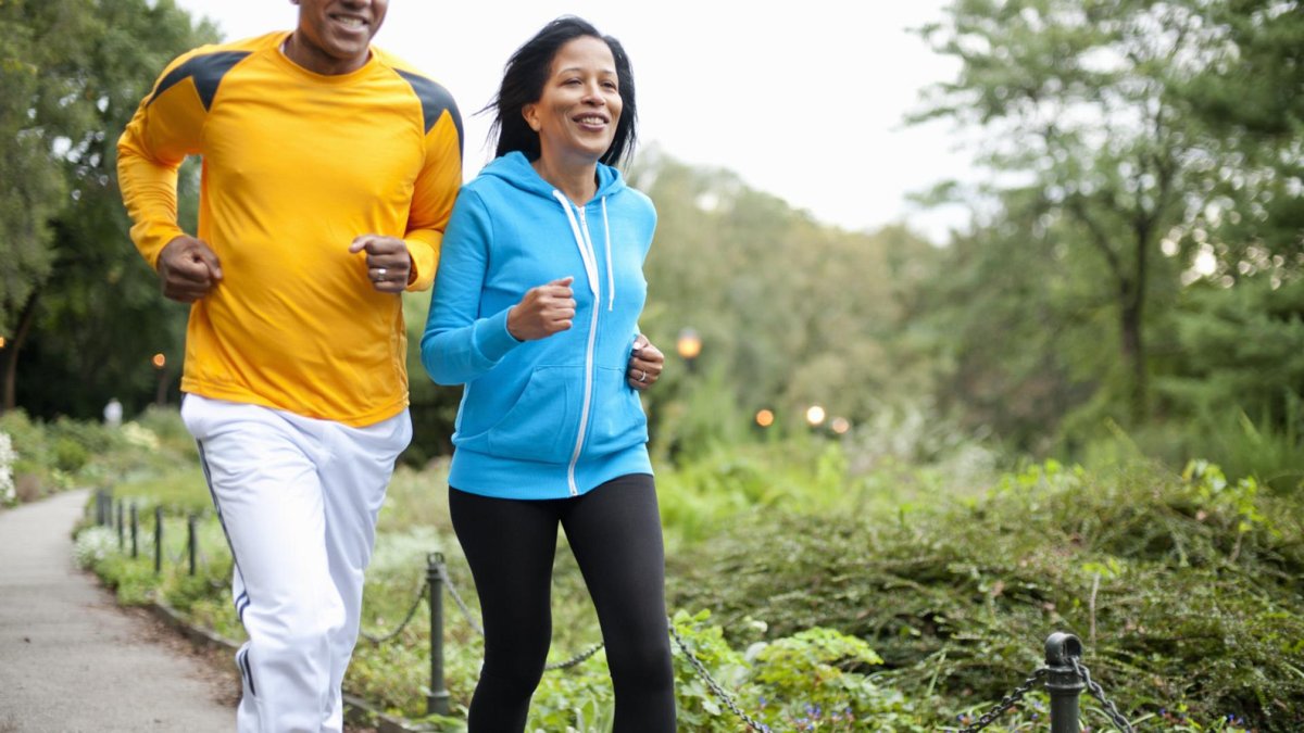 African American couple jogging in the park