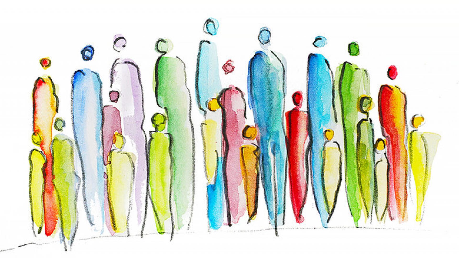 Colorful illustration of an extended family.