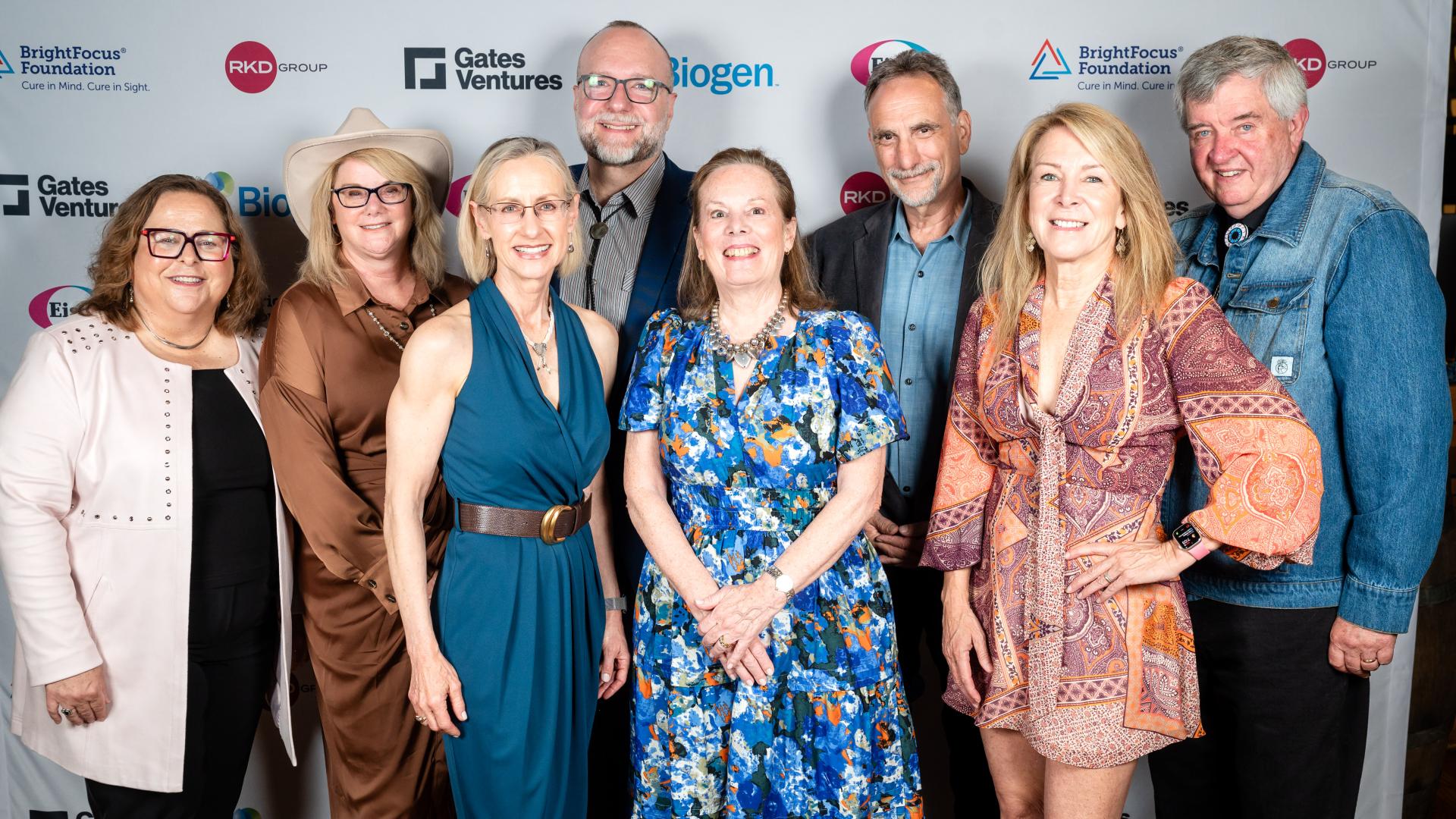 Members of the BrightFocus Board of Directors. From left: President and CEO Stacy Pagos Haller, Shawna Gottlieb, Dr. Jan Stouffer, Dr. Adam Myers, Patricia McGlothlin Stewart, Seth Perlman, Ann Argabright Seclow, Dr. Thomas Freddo.