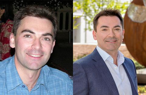 Senior study author and Alzheimer's Disease Research grant recipient, Dr. Oleg Butovsky, during his postdoctoral fellowship (left) and present day (right).