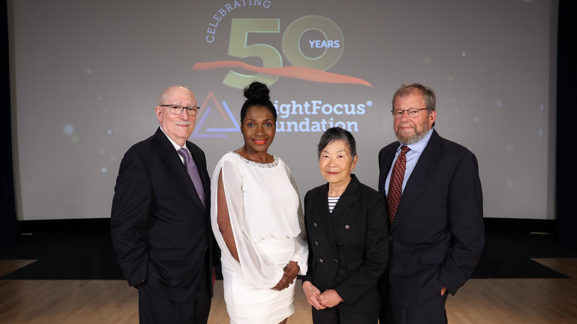 2023 BrightFocus award recipients (from left): Michael Kass, MD; Debra Tann, EdD; Mae Gordon, PhD; and Gerard D. Schellenberg, PhD.