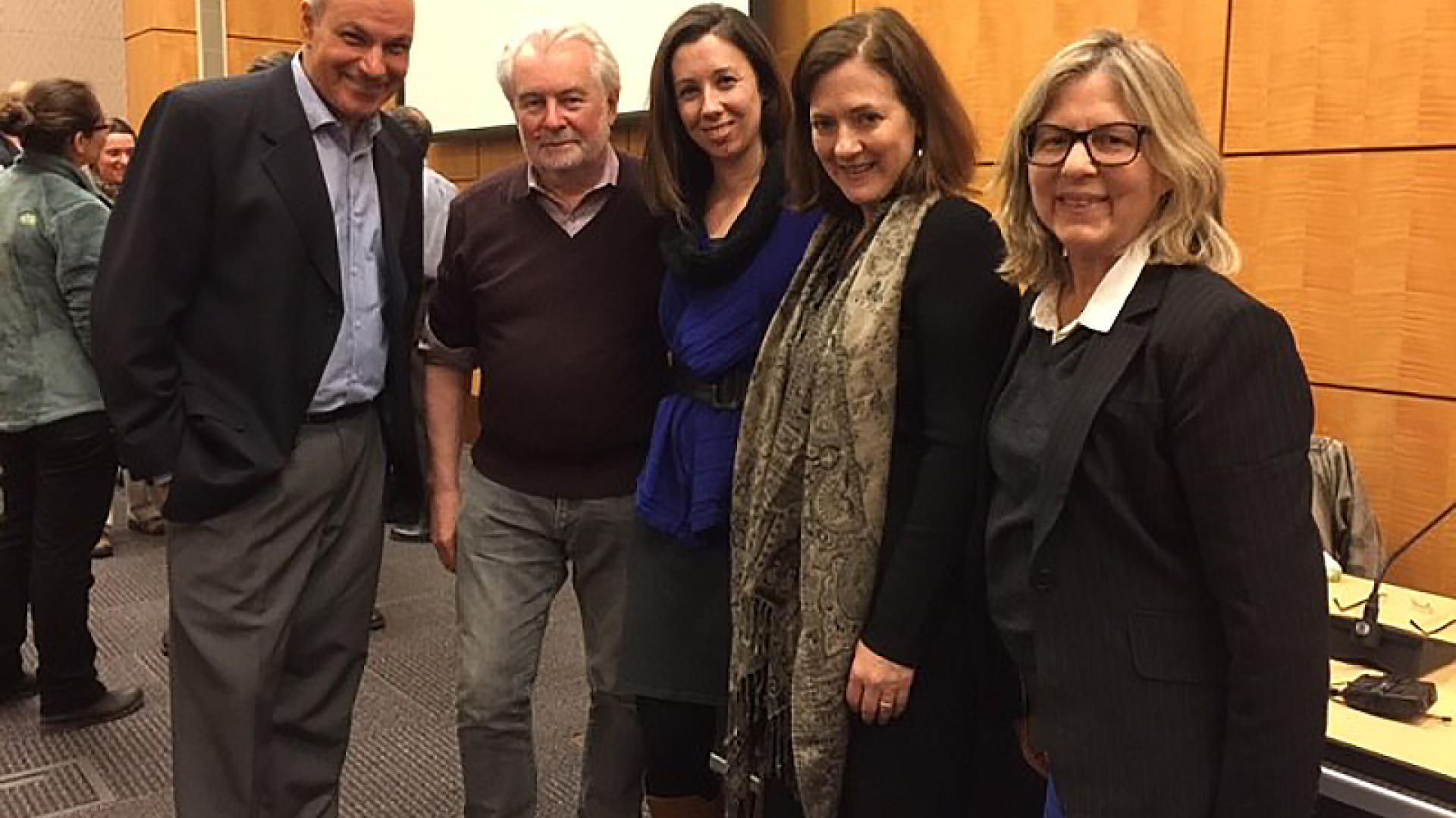 Group photo of Waleed Abdalati, Geoff Haines-Stiles, Sarah DiSandro, Beth Weaver, and Martha Taggart.