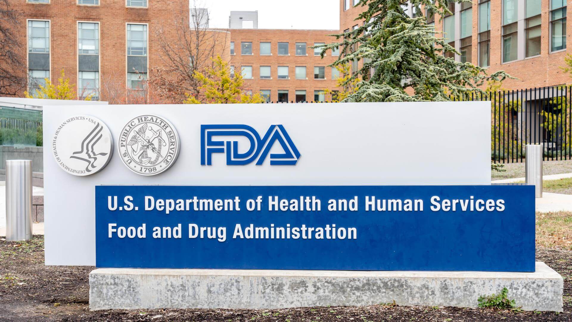 FDA sign outside building that reads, "U.S. Department of Health and Human Services, Food and Drug Administration."