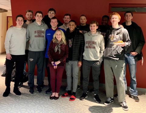 Lafayette Leopards Men’s Basketball team with Cal Reichwein’s grandmother, Victoria 'Kiki' Graham