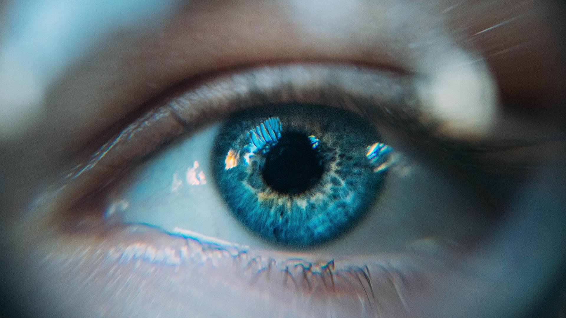 A close up of a blue eye.