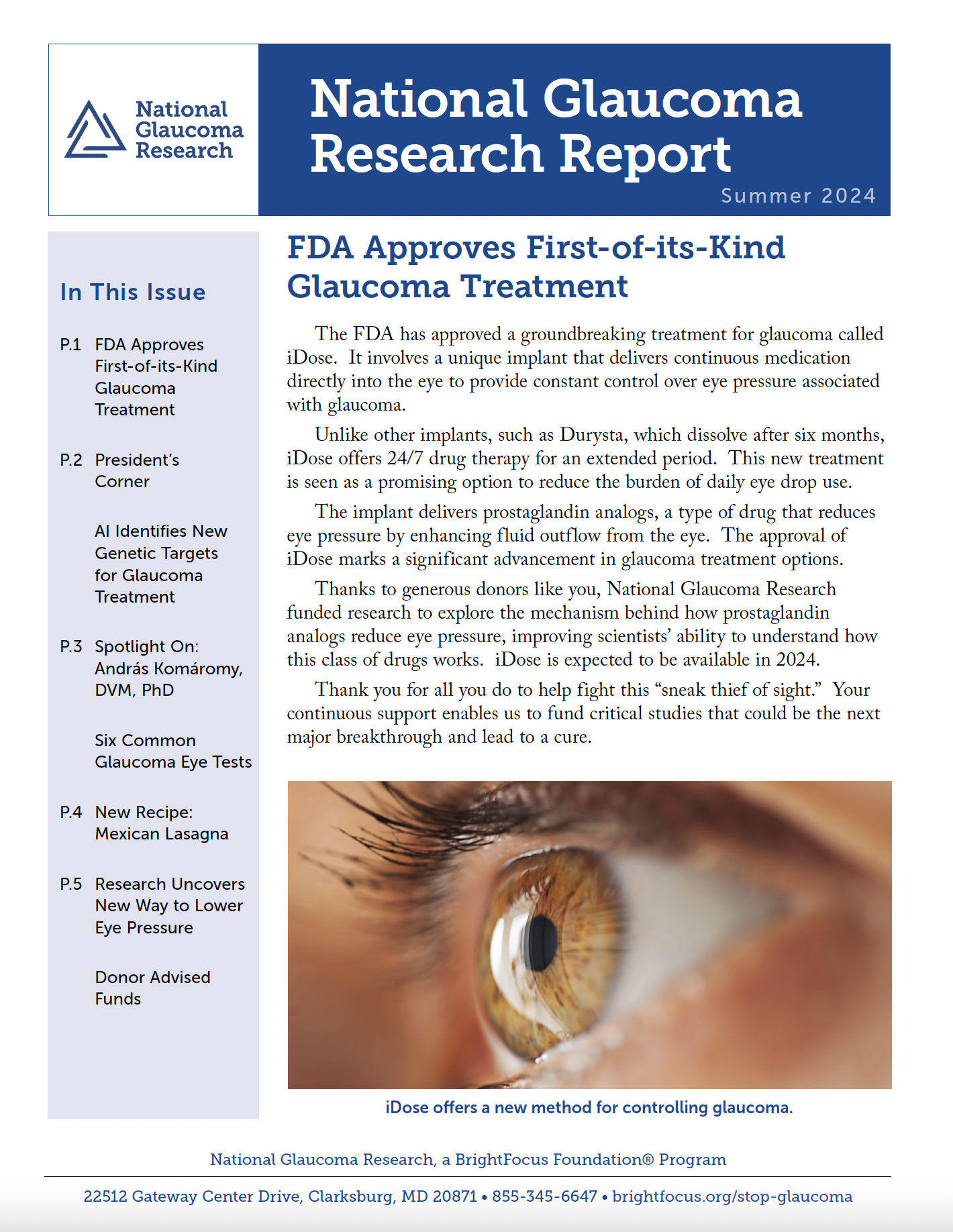 National Glaucoma Research Report Summer 2024 cover page.