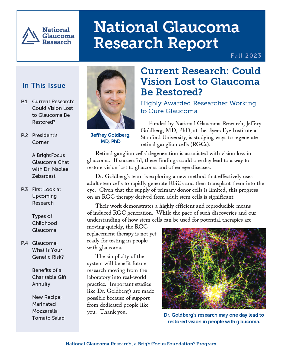 National Glaucoma Research Report: Fall 2023 cover page.