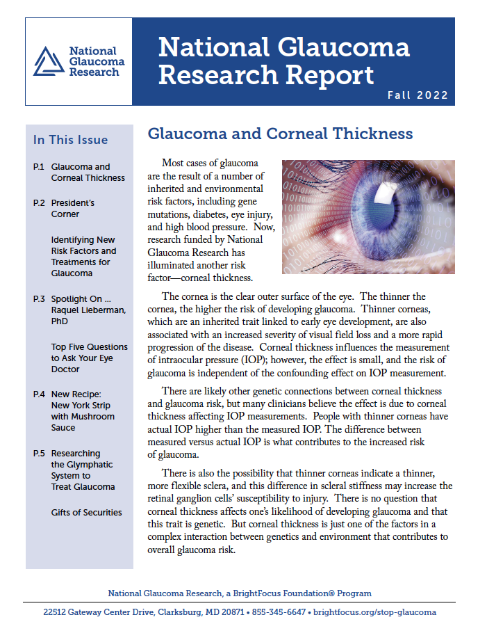 National Glaucoma Research Report Fall 2022 cover page.