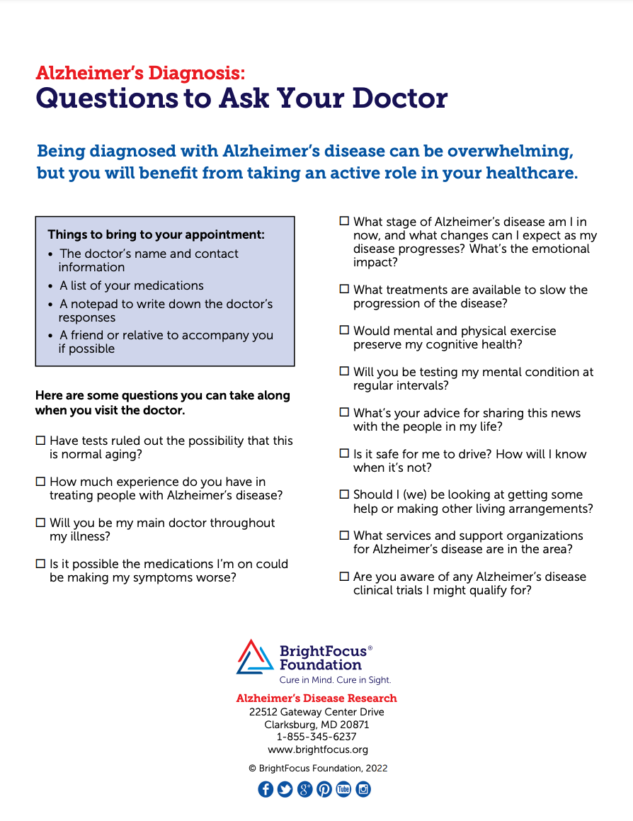 A screenshot of the Questions to Ask Your Doctor document.