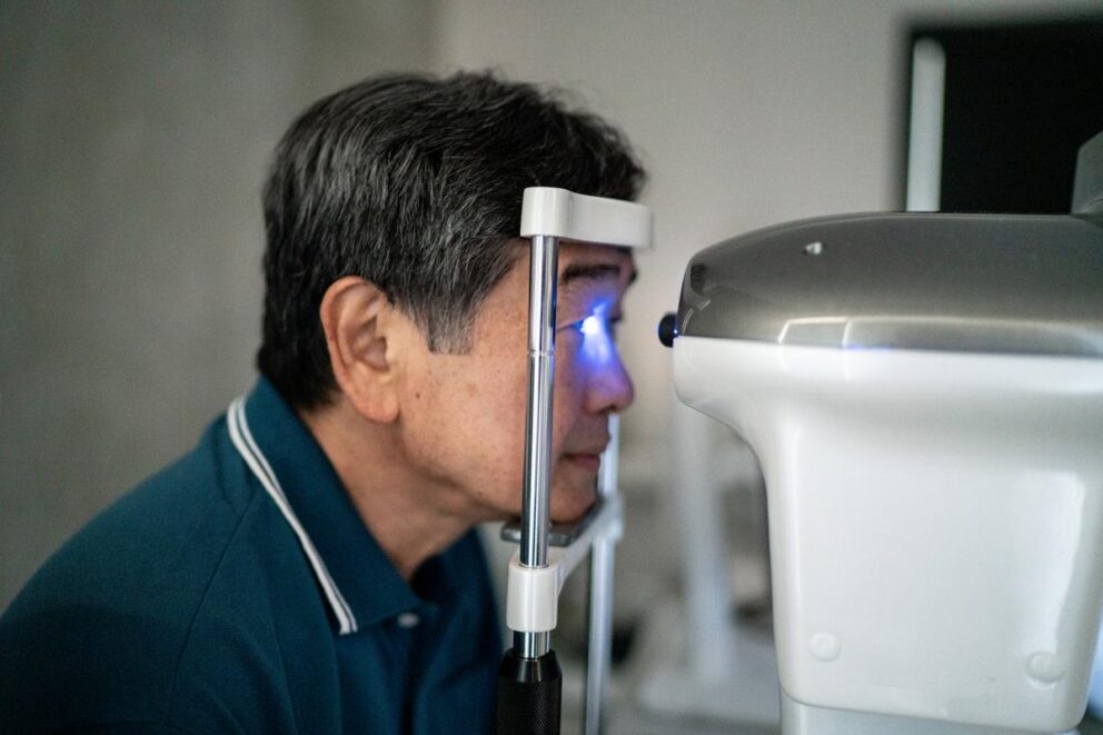 A man gets his eyes checked.