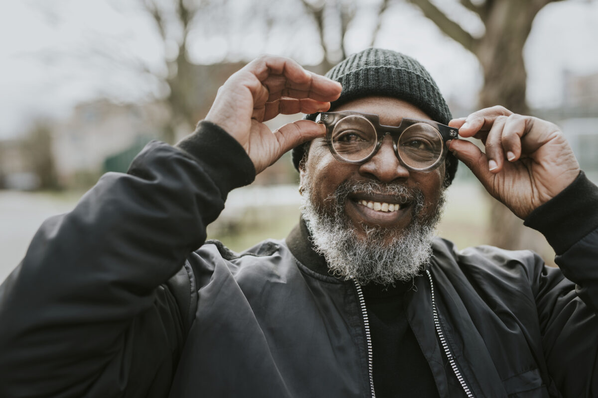 Senior man with trendy glasses.