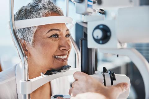 Woman having an eye exam.